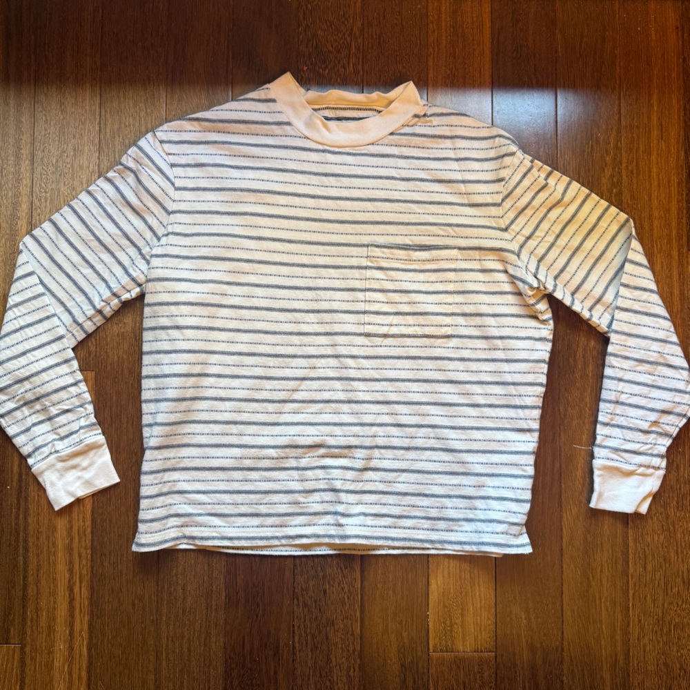 Madewell Striped Long Sleeve Pocket Tee - White & Navy Size XS